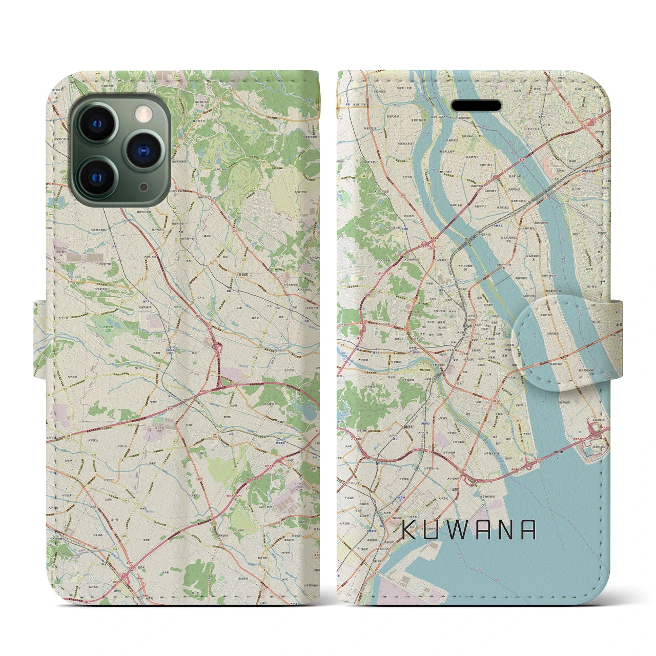 【桑名(三重県)】地図柄iPhoneケース(手帳タイプ)ナチュラル・iPhone 11 Pro 用