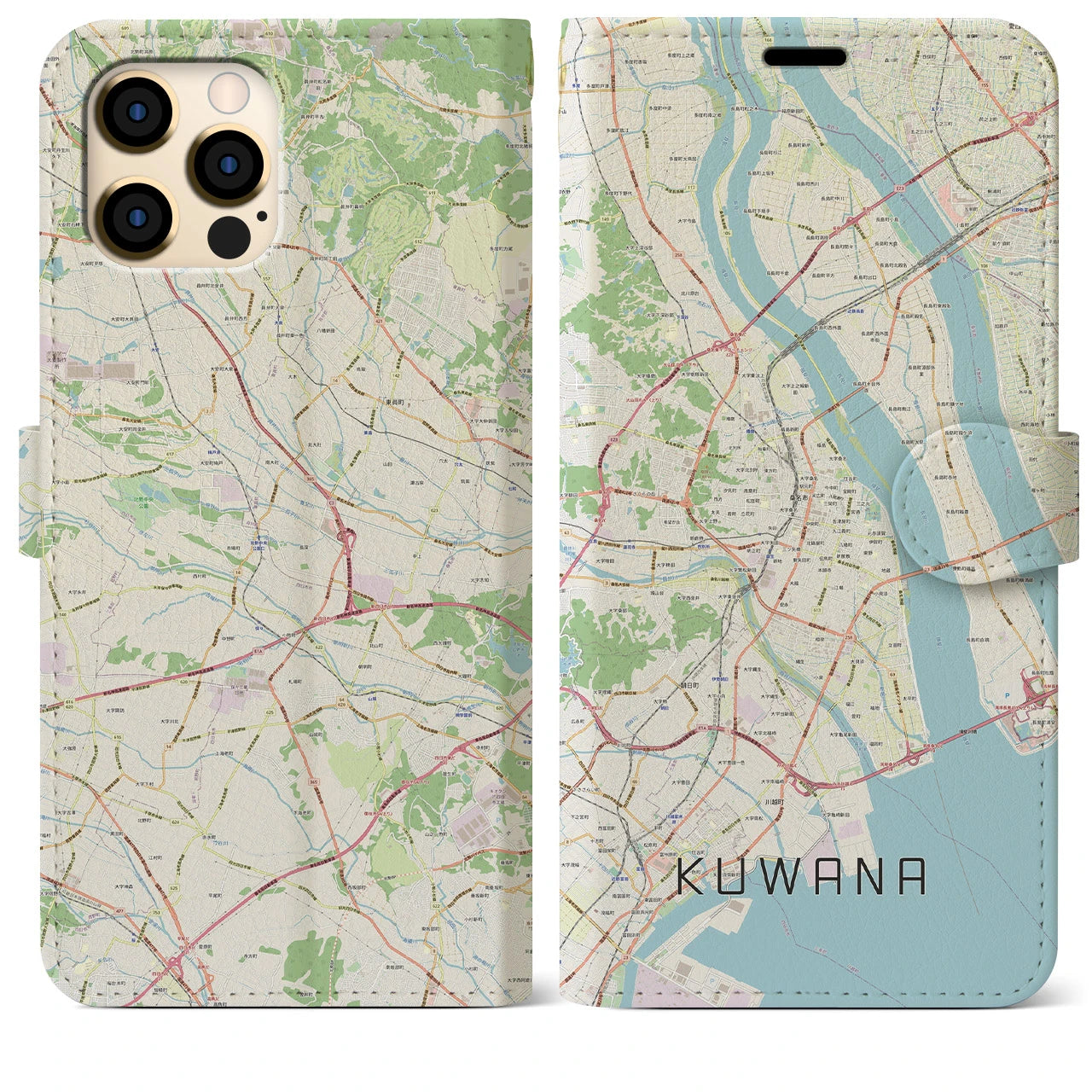 【桑名(三重県)】地図柄iPhoneケース(手帳タイプ)ナチュラル・iPhone 12 Pro Max 用