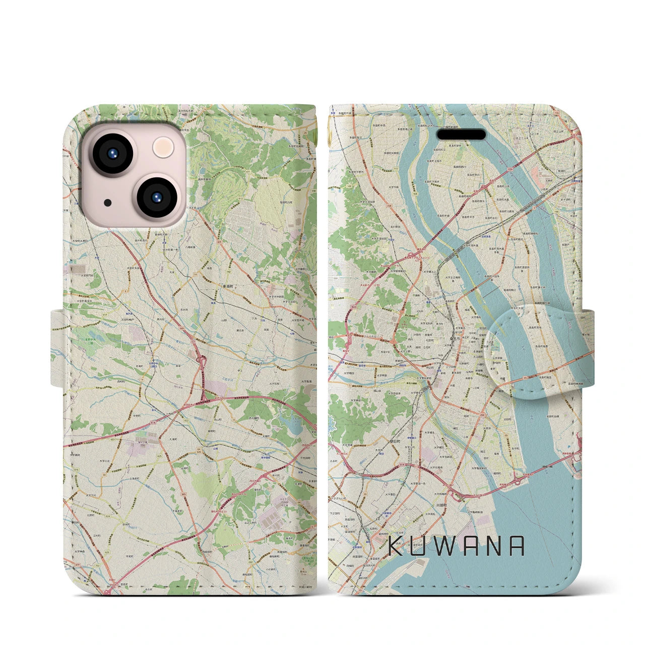 【桑名(三重県)】地図柄iPhoneケース(手帳タイプ)ナチュラル・iPhone 13 mini 用