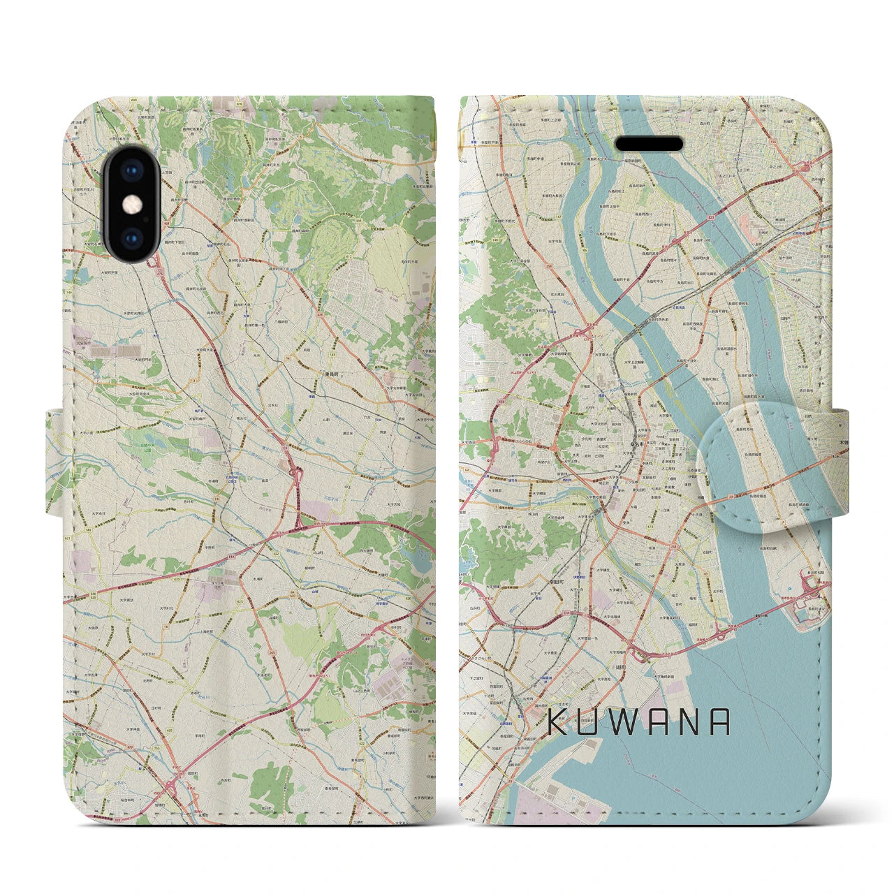 【桑名(三重県)】地図柄iPhoneケース(手帳タイプ)ナチュラル・iPhone XS / X 用