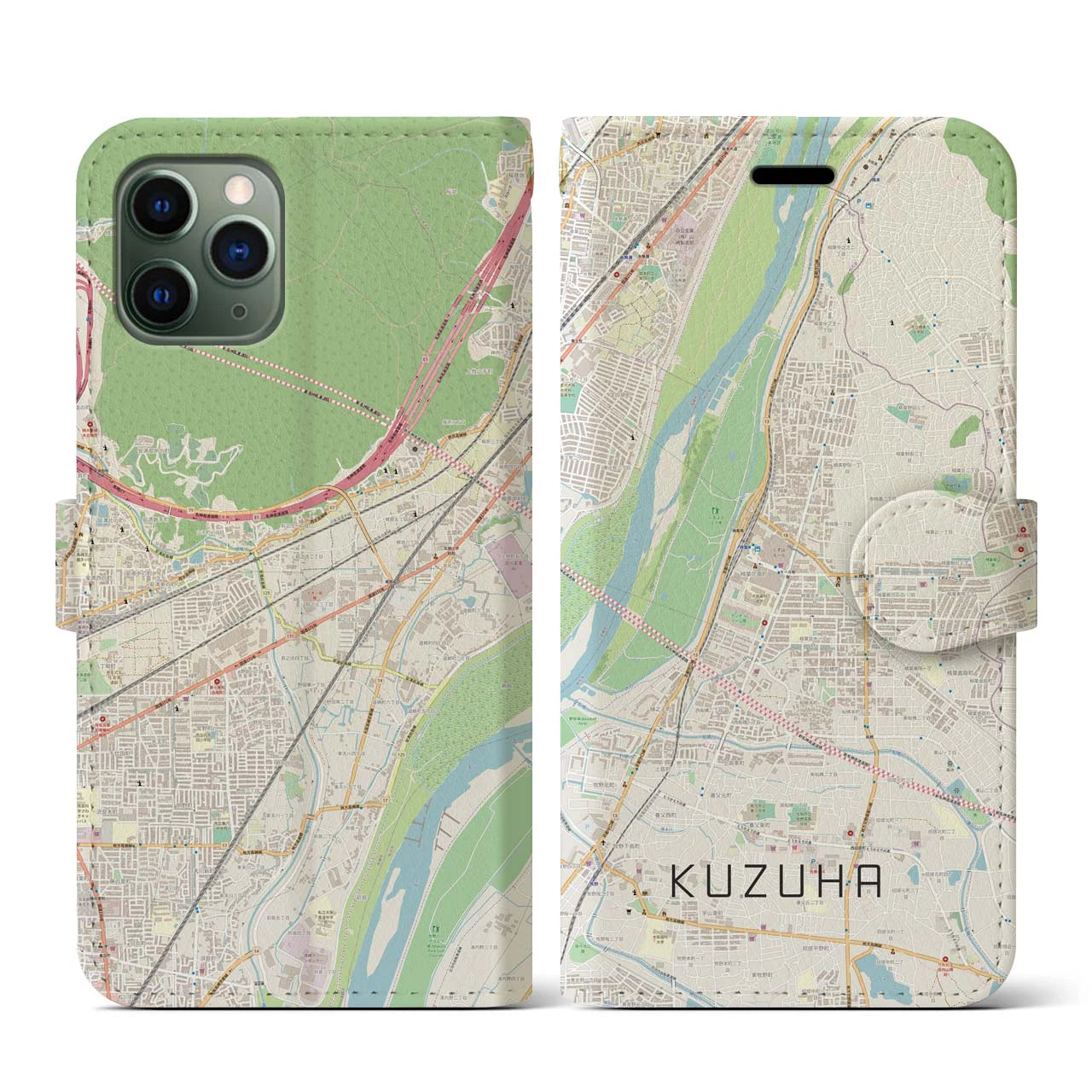 【樟葉(大阪府)】地図柄iPhoneケース(手帳タイプ)ナチュラル・iPhone 11 Pro 用