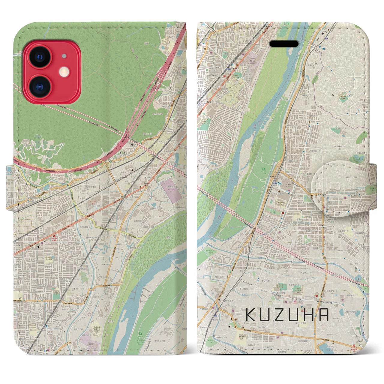 【樟葉(大阪府)】地図柄iPhoneケース(手帳タイプ)ナチュラル・iPhone 11 用
