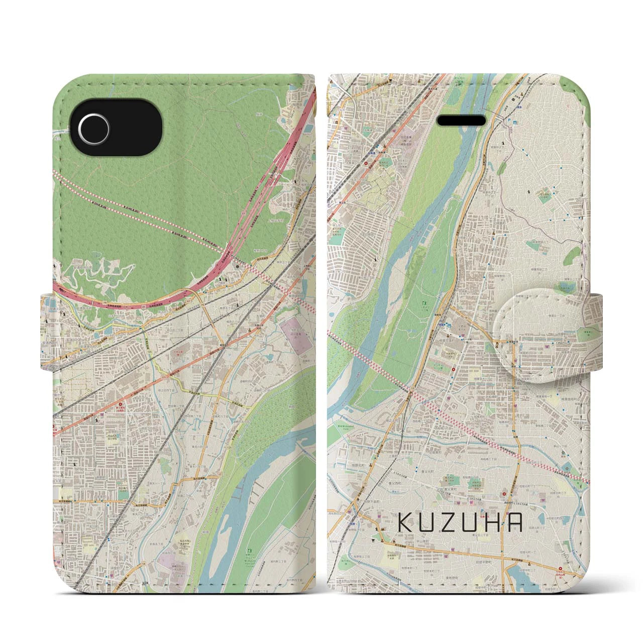 【樟葉(大阪府)】地図柄iPhoneケース(手帳タイプ)ナチュラル・iPhone SE(第3 / 第2世代) / 8 / 7 / 6s / 6 用