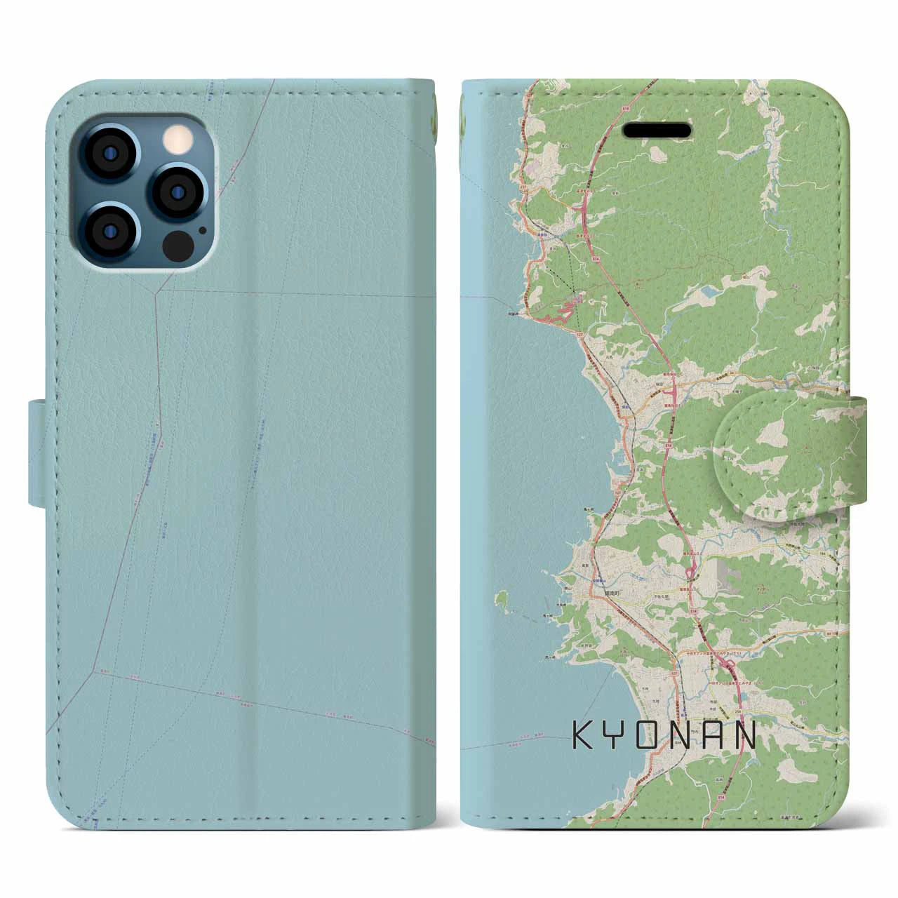 【鋸南(千葉県)】地図柄iPhoneケース(手帳タイプ)ナチュラル・iPhone 12 / 12 Pro 用