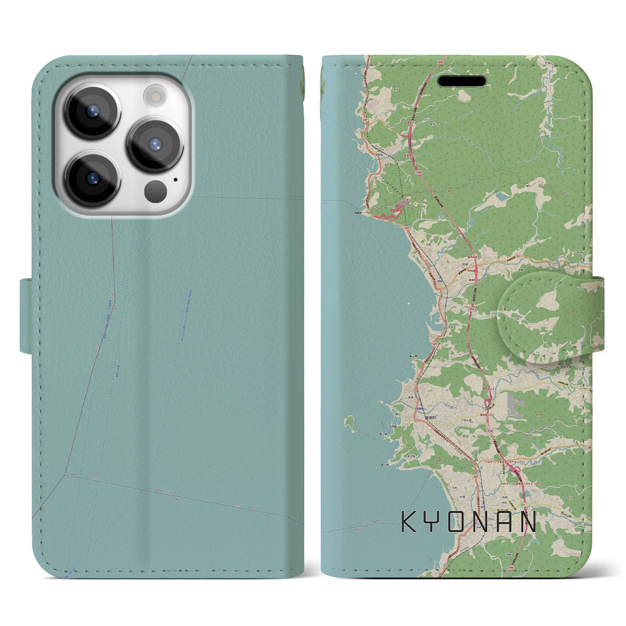 【鋸南(千葉県)】地図柄iPhoneケース(手帳タイプ)ナチュラル・iPhone 14 Pro 用
