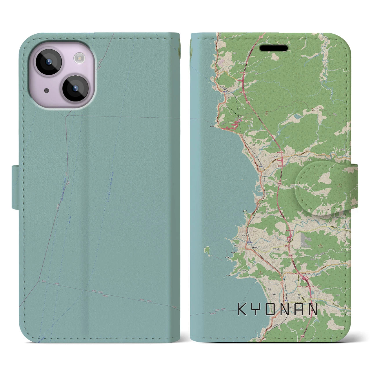 【鋸南(千葉県)】地図柄iPhoneケース(手帳タイプ)ナチュラル・iPhone 14 用