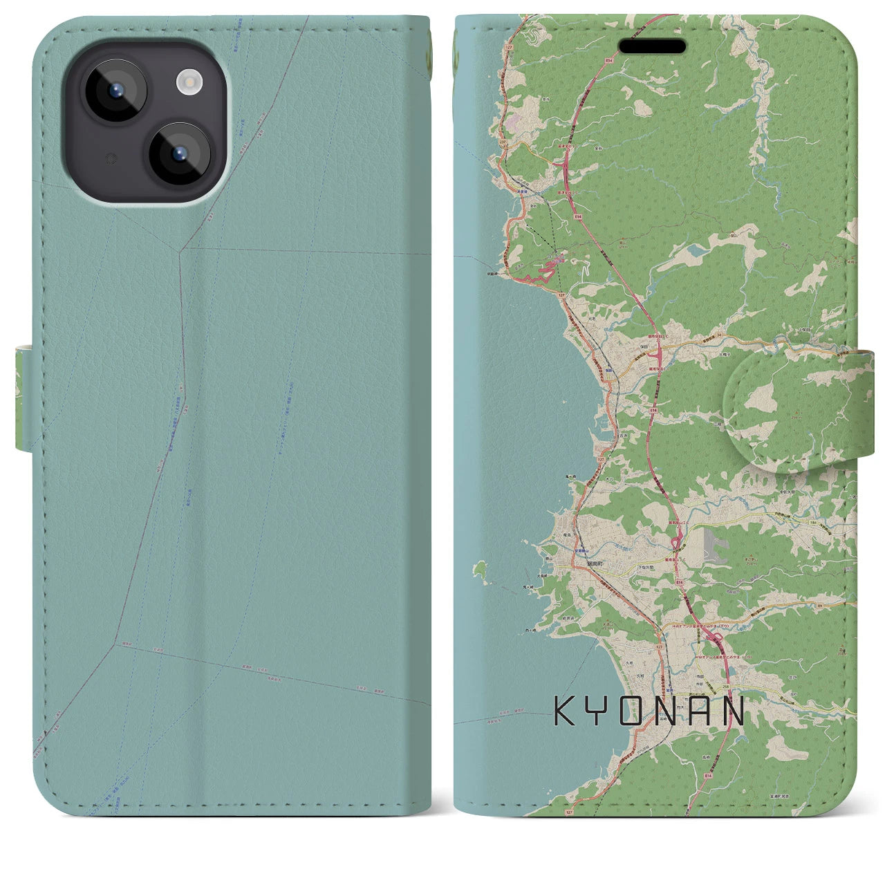 【鋸南(千葉県)】地図柄iPhoneケース(手帳タイプ)ナチュラル・iPhone 14 Plus 用