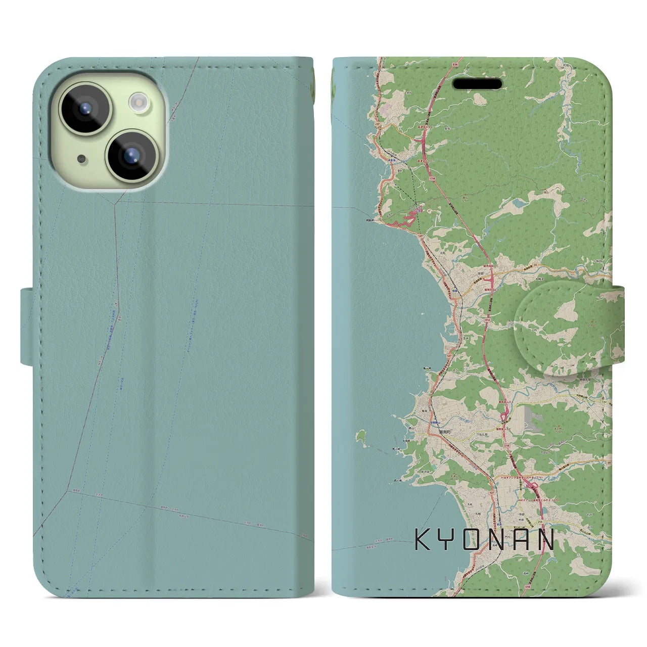 【鋸南(千葉県)】地図柄iPhoneケース(手帳タイプ)ナチュラル・iPhone 15 用