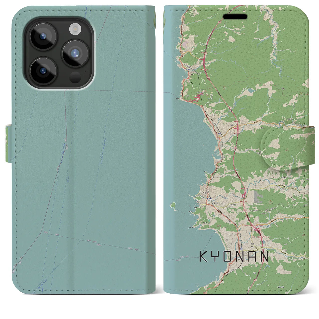 【鋸南(千葉県)】地図柄iPhoneケース(手帳タイプ)ナチュラル・iPhone 15 Pro Max 用