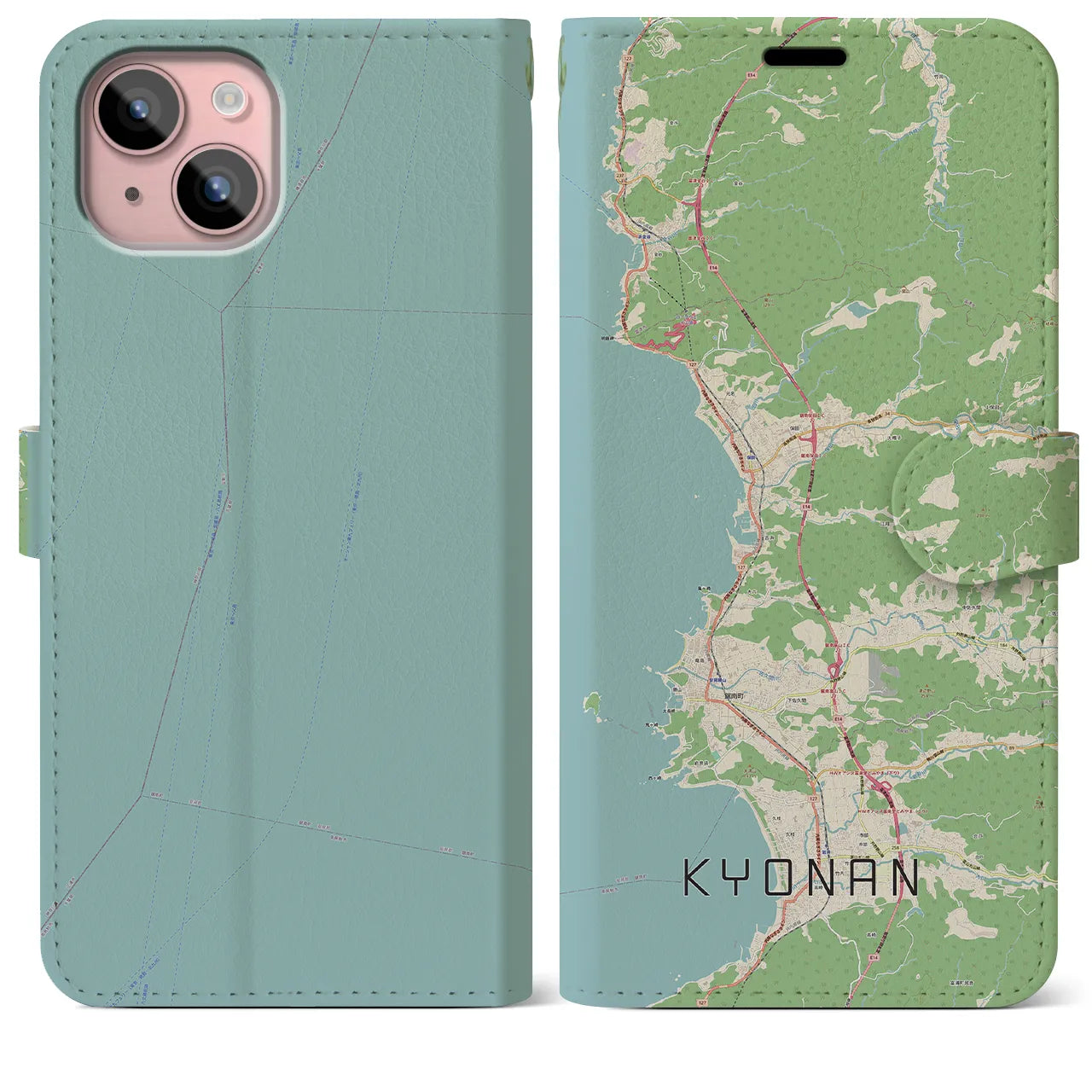 【鋸南(千葉県)】地図柄iPhoneケース(手帳タイプ)ナチュラル・iPhone 15 Plus 用