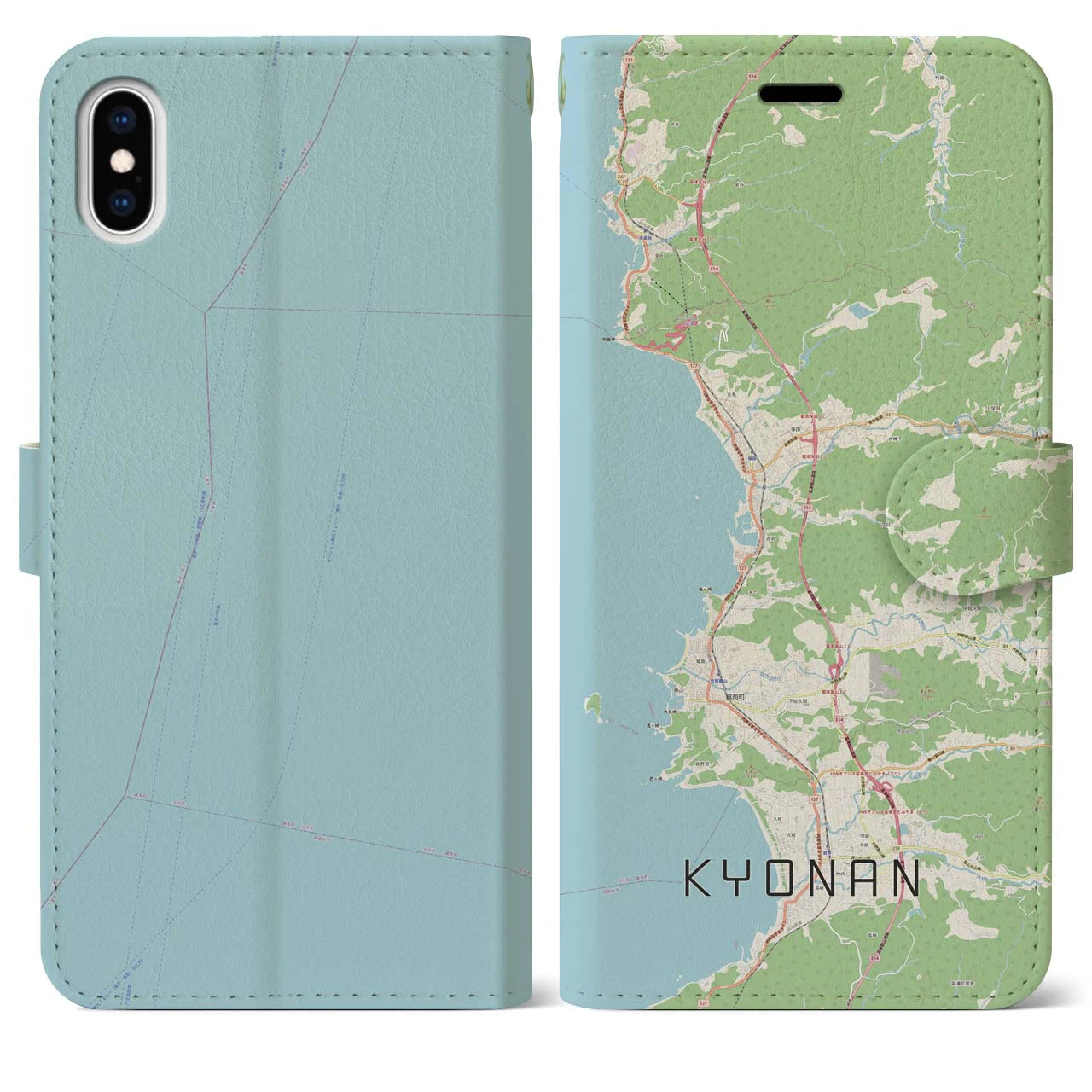 【鋸南(千葉県)】地図柄iPhoneケース(手帳タイプ)ナチュラル・iPhone XS Max 用