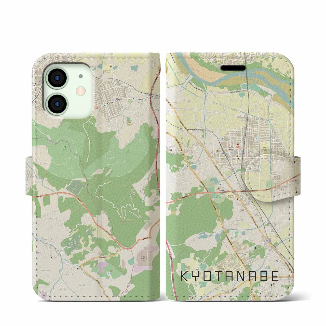 【京田辺(京都府)】地図柄iPhoneケース(手帳タイプ)ナチュラル・iPhone 12 mini 用