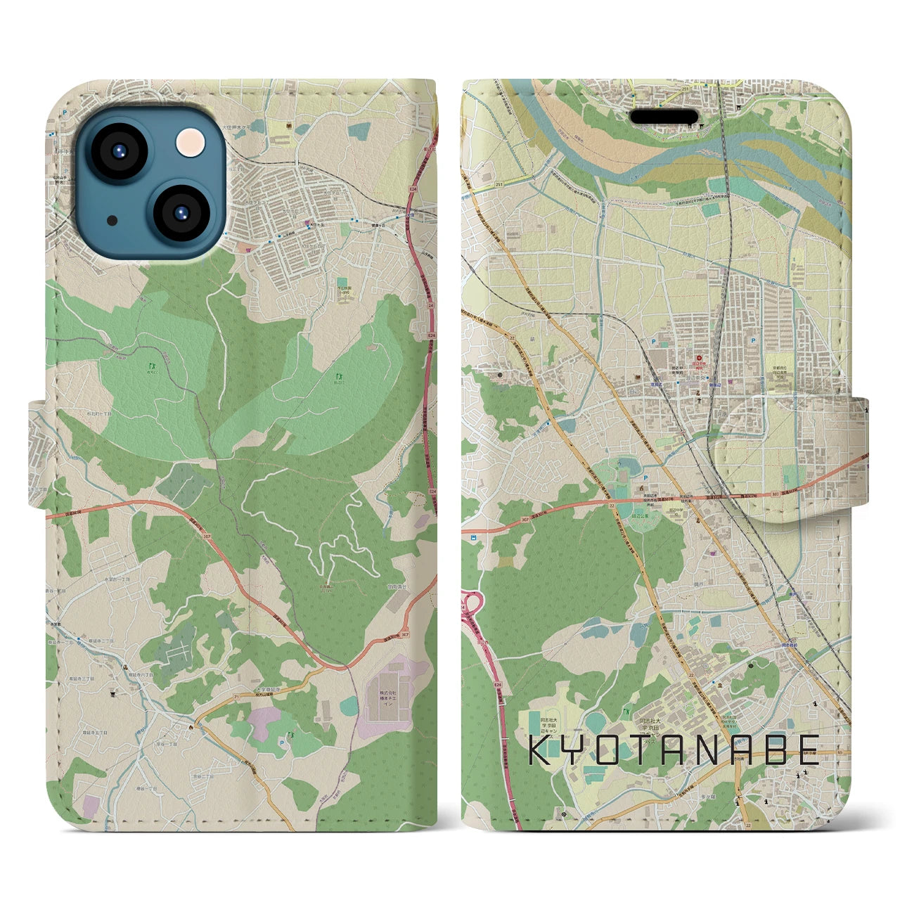 【京田辺(京都府)】地図柄iPhoneケース(手帳タイプ)ナチュラル・iPhone 13 用