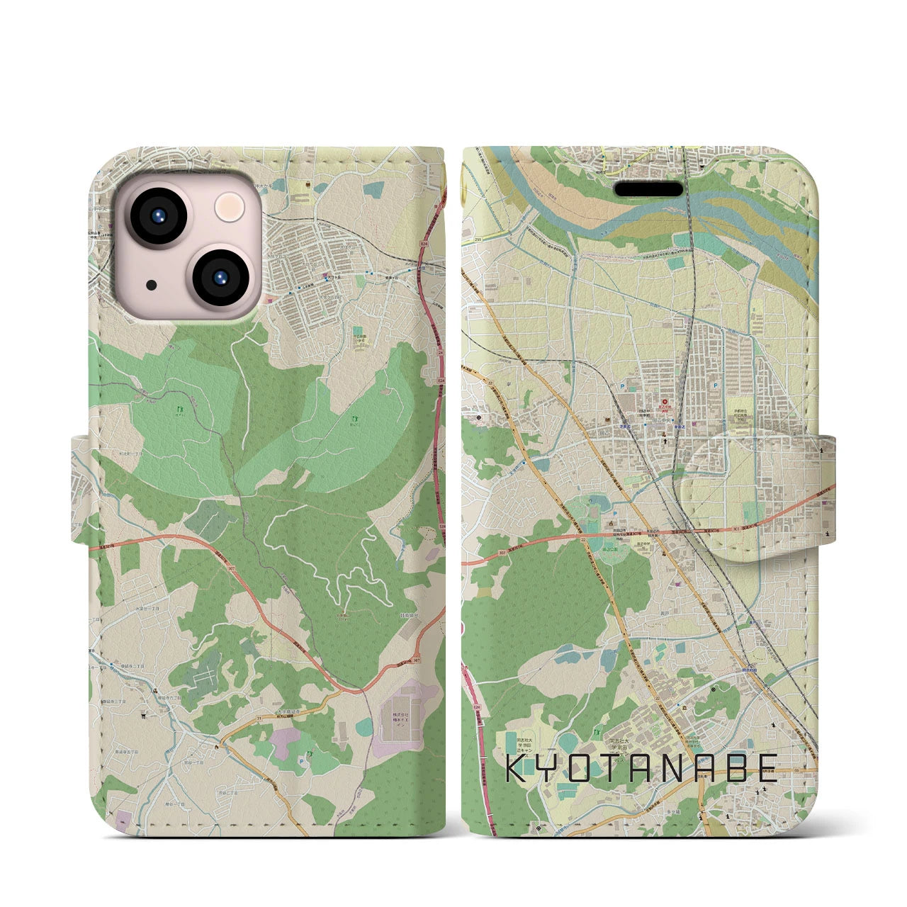 【京田辺(京都府)】地図柄iPhoneケース(手帳タイプ)ナチュラル・iPhone 13 mini 用