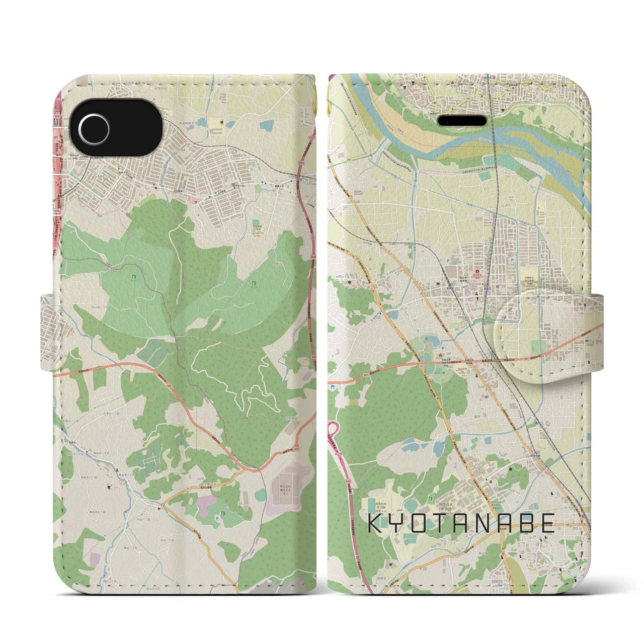 【京田辺(京都府)】地図柄iPhoneケース(手帳タイプ)ナチュラル・iPhone SE(第3 / 第2世代) / 8 / 7 / 6s / 6 用