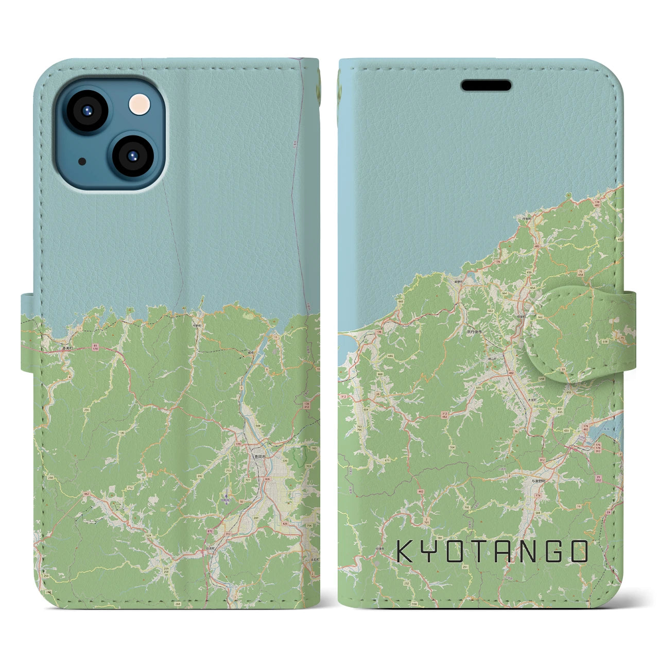 【京丹後(京都府)】地図柄iPhoneケース(手帳タイプ)ナチュラル・iPhone 13 用