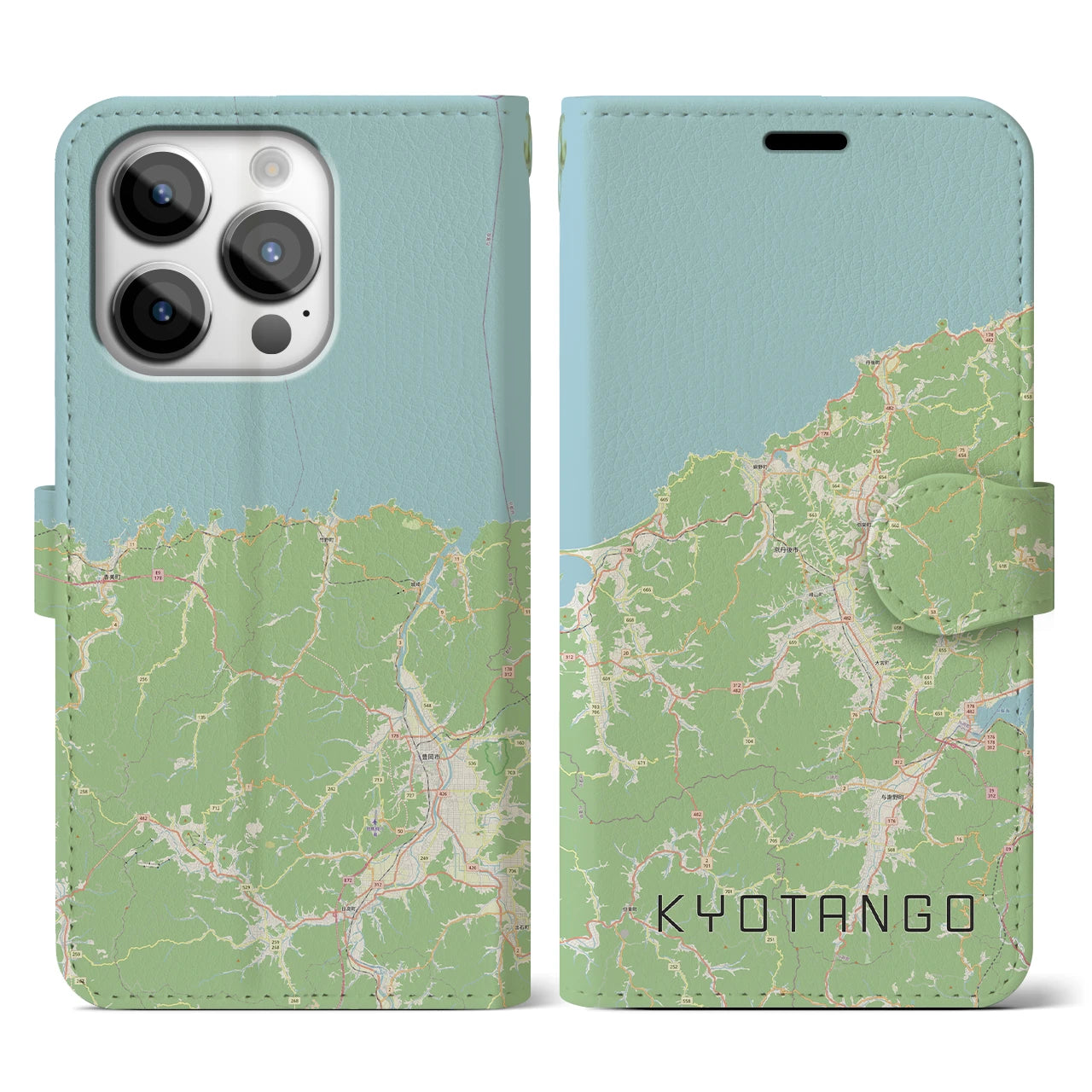 【京丹後(京都府)】地図柄iPhoneケース(手帳タイプ)ナチュラル・iPhone 14 Pro 用
