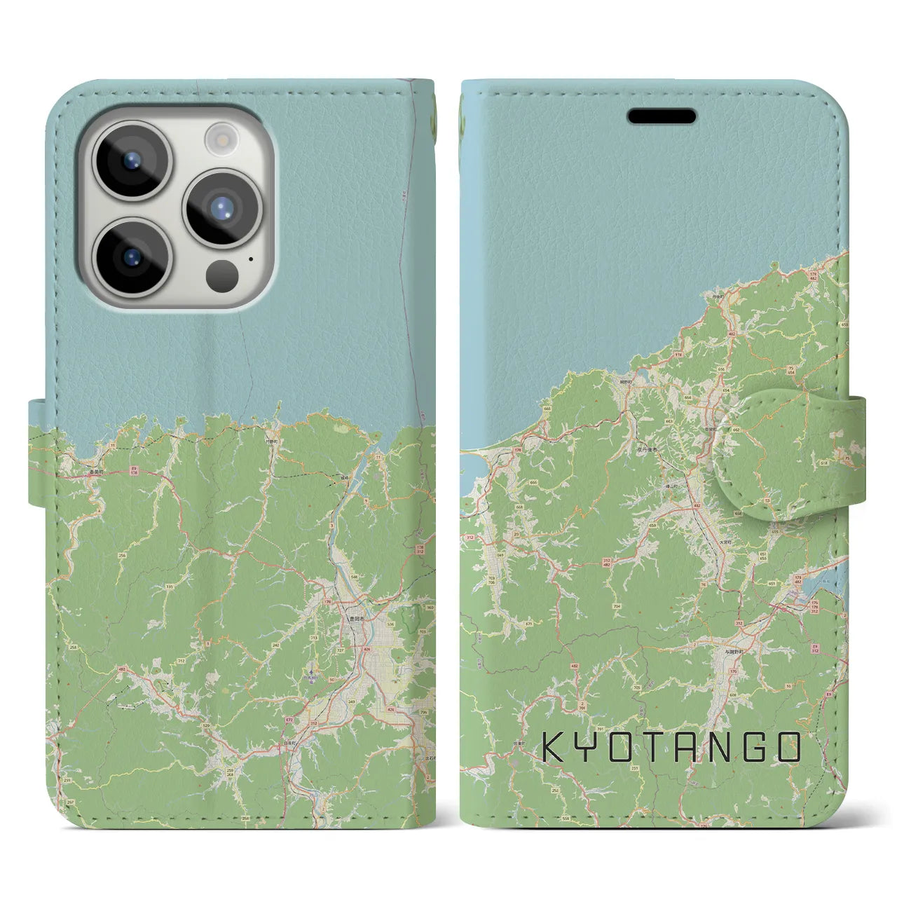 【京丹後(京都府)】地図柄iPhoneケース(手帳タイプ)ナチュラル・iPhone 15 Pro 用