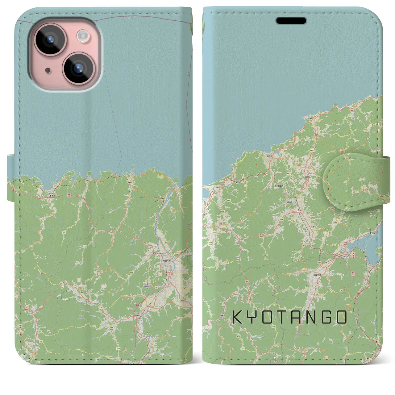 【京丹後(京都府)】地図柄iPhoneケース(手帳タイプ)ナチュラル・iPhone 15 Plus 用