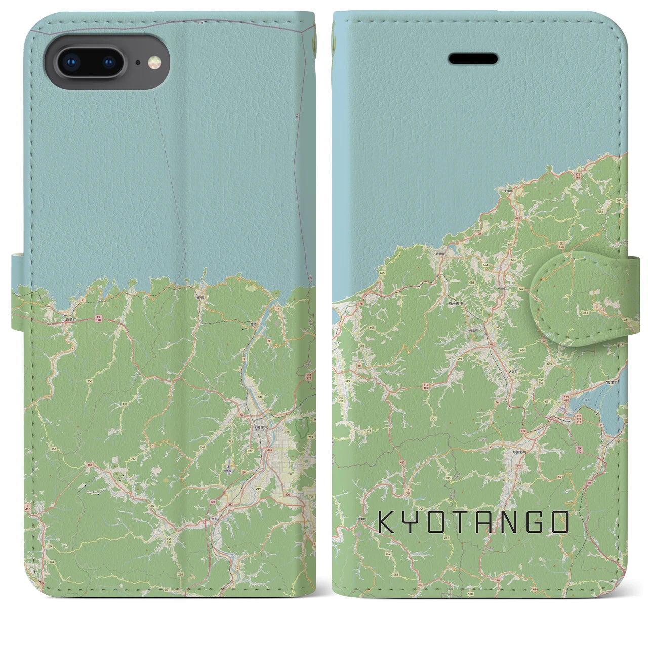 【京丹後(京都府)】地図柄iPhoneケース(手帳タイプ)ナチュラル・iPhone 8Plus /7Plus / 6sPlus / 6Plus 用