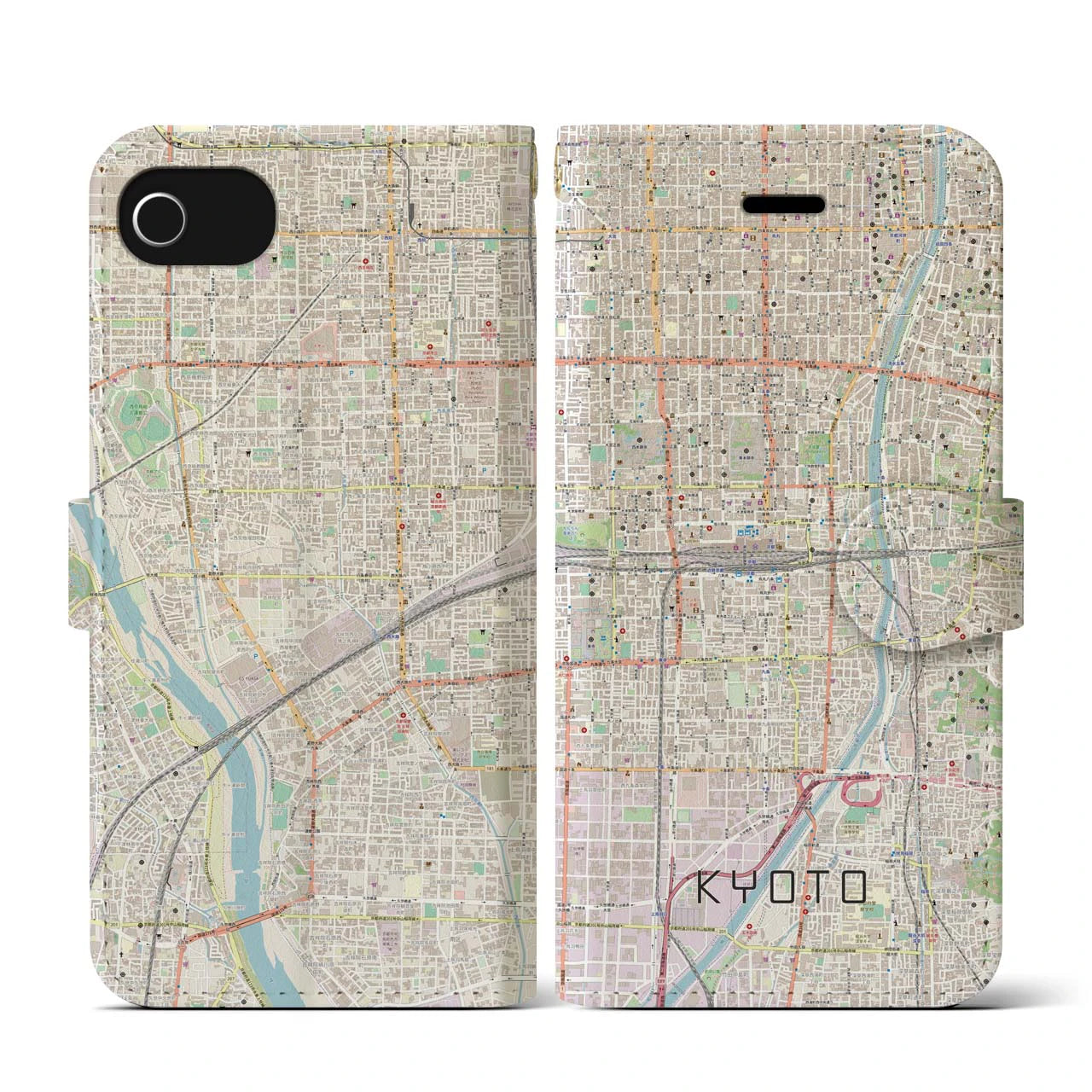 【京都2(京都府)】地図柄iPhoneケース(手帳タイプ)ナチュラル・iPhone SE(第3 / 第2世代) / 8 / 7 / 6s / 6 用