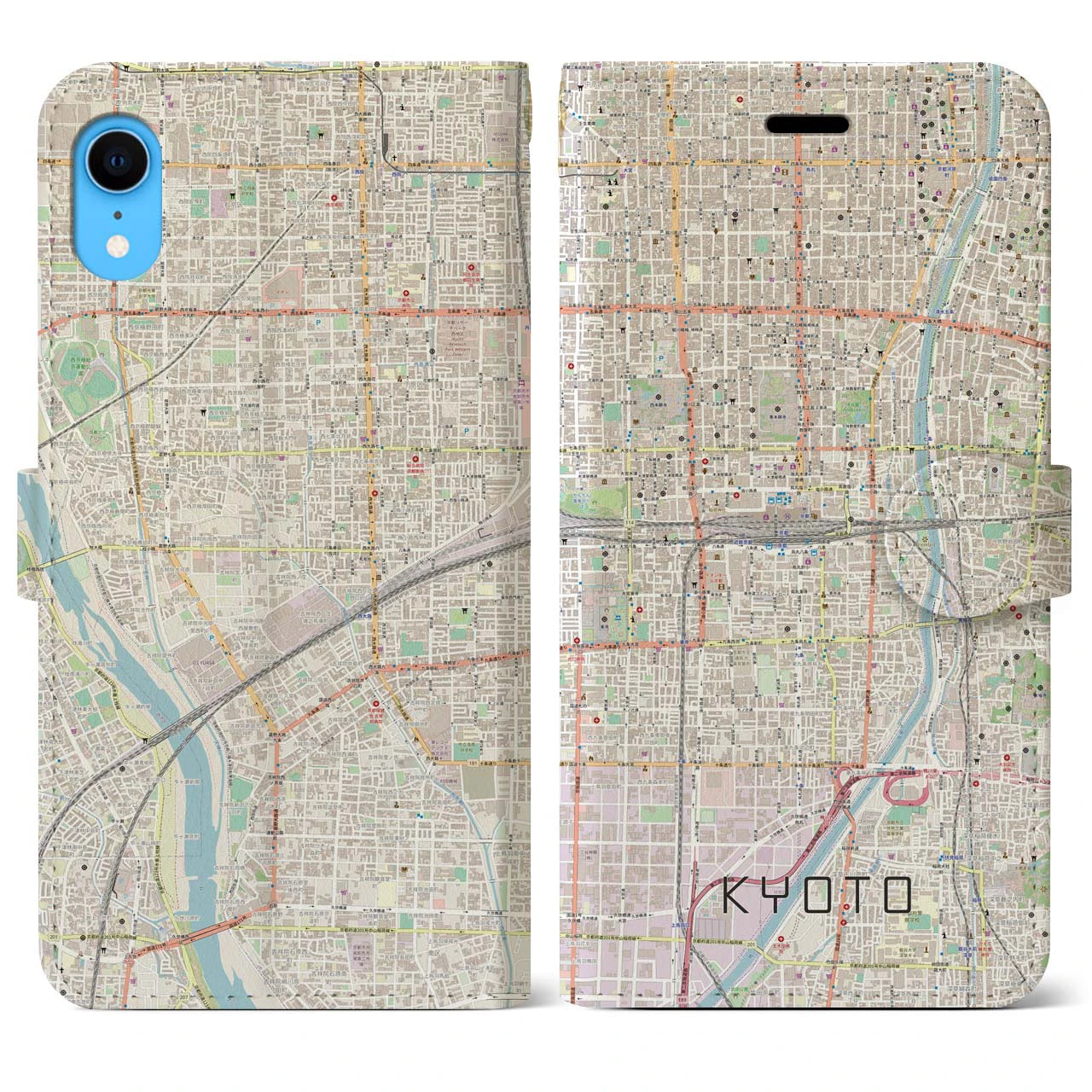 【京都2(京都府)】地図柄iPhoneケース(手帳タイプ)ナチュラル・iPhone XR 用