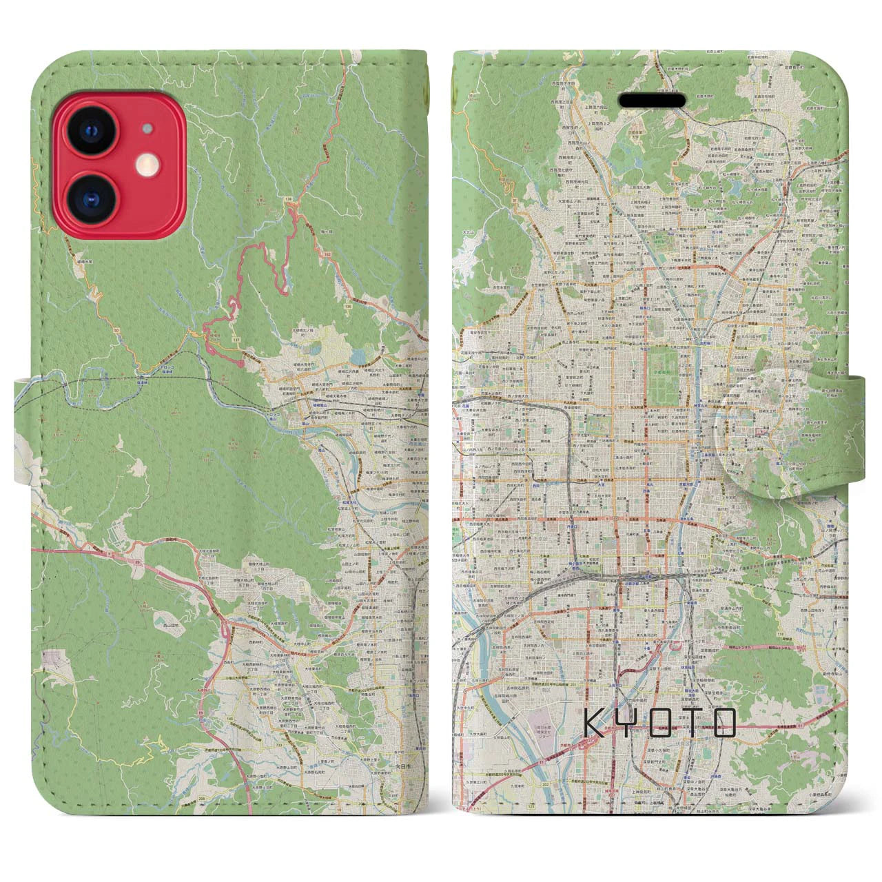 【京都(京都府)】地図柄iPhoneケース(手帳タイプ)ナチュラル・iPhone 11 用