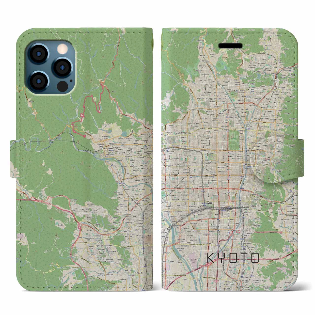 【京都(京都府)】地図柄iPhoneケース(手帳タイプ)ナチュラル・iPhone 12 / 12 Pro 用