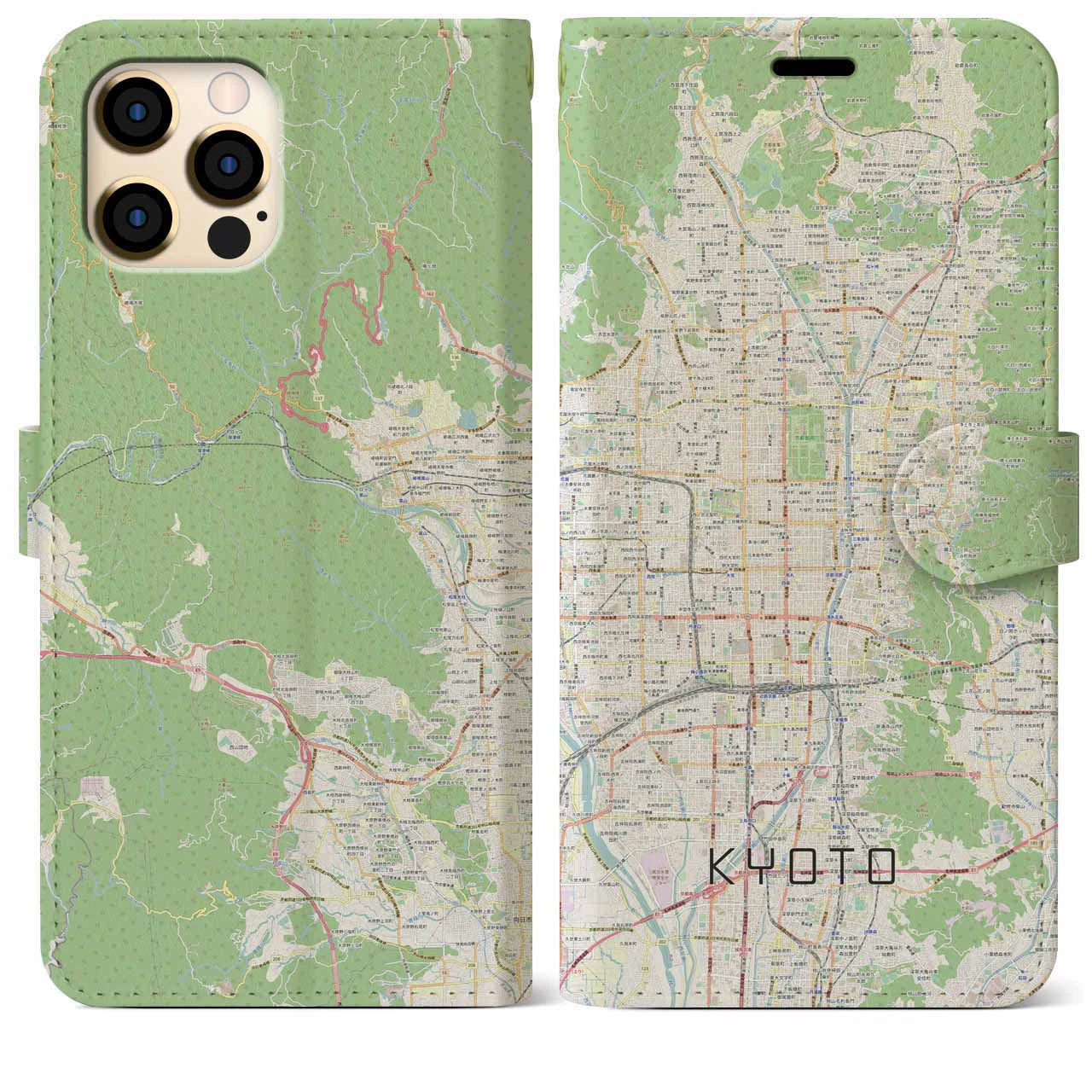【京都(京都府)】地図柄iPhoneケース(手帳タイプ)ナチュラル・iPhone 12 Pro Max 用