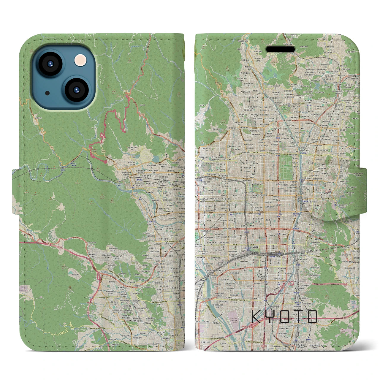 【京都(京都府)】地図柄iPhoneケース(手帳タイプ)ナチュラル・iPhone 13 用