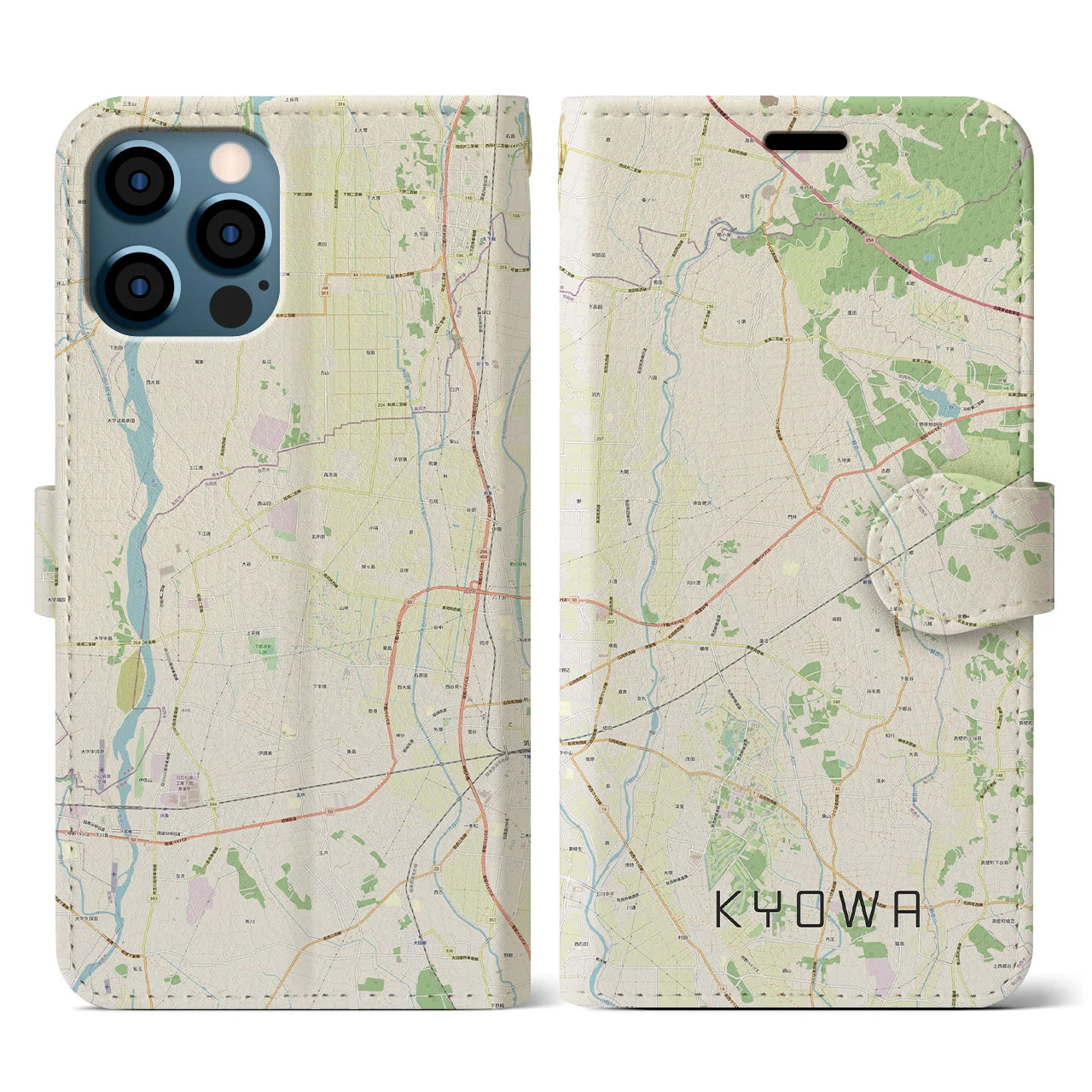 【協和(茨城県)】地図柄iPhoneケース(手帳タイプ)ナチュラル・iPhone 12 / 12 Pro 用