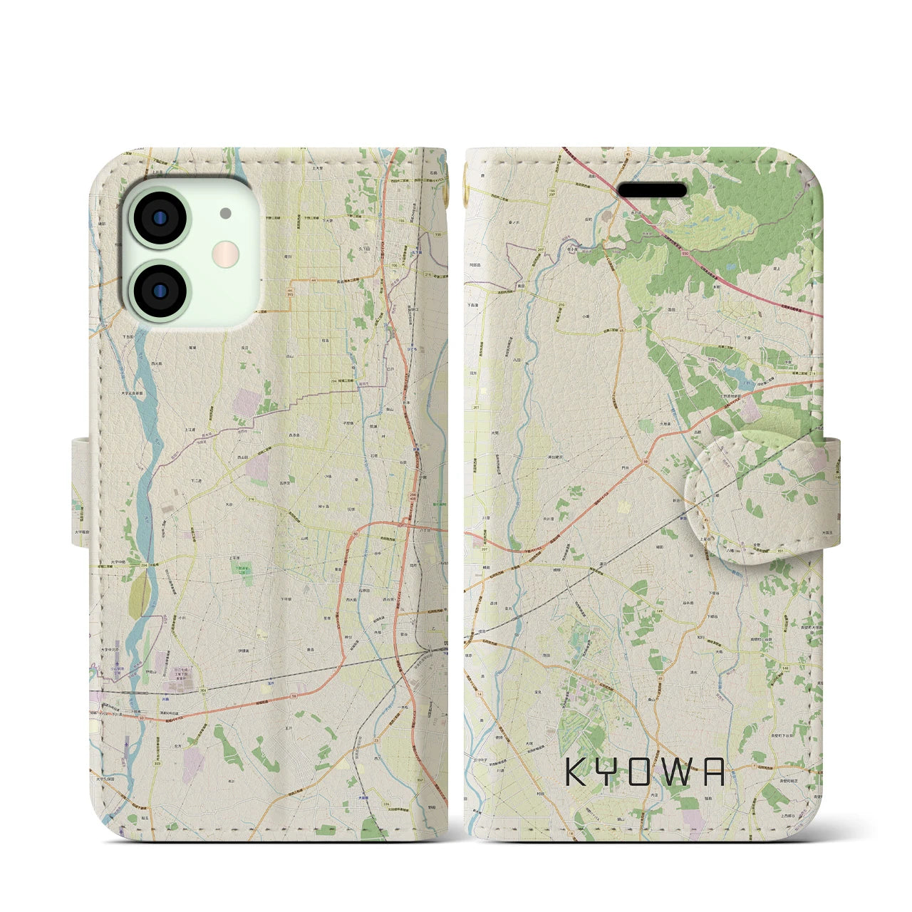 【協和(茨城県)】地図柄iPhoneケース(手帳タイプ)ナチュラル・iPhone 12 mini 用