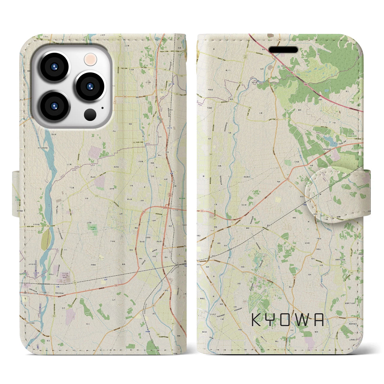 【協和(茨城県)】地図柄iPhoneケース(手帳タイプ)ナチュラル・iPhone 13 Pro 用
