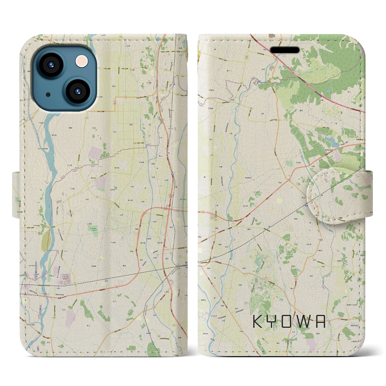 【協和(茨城県)】地図柄iPhoneケース(手帳タイプ)ナチュラル・iPhone 13 用