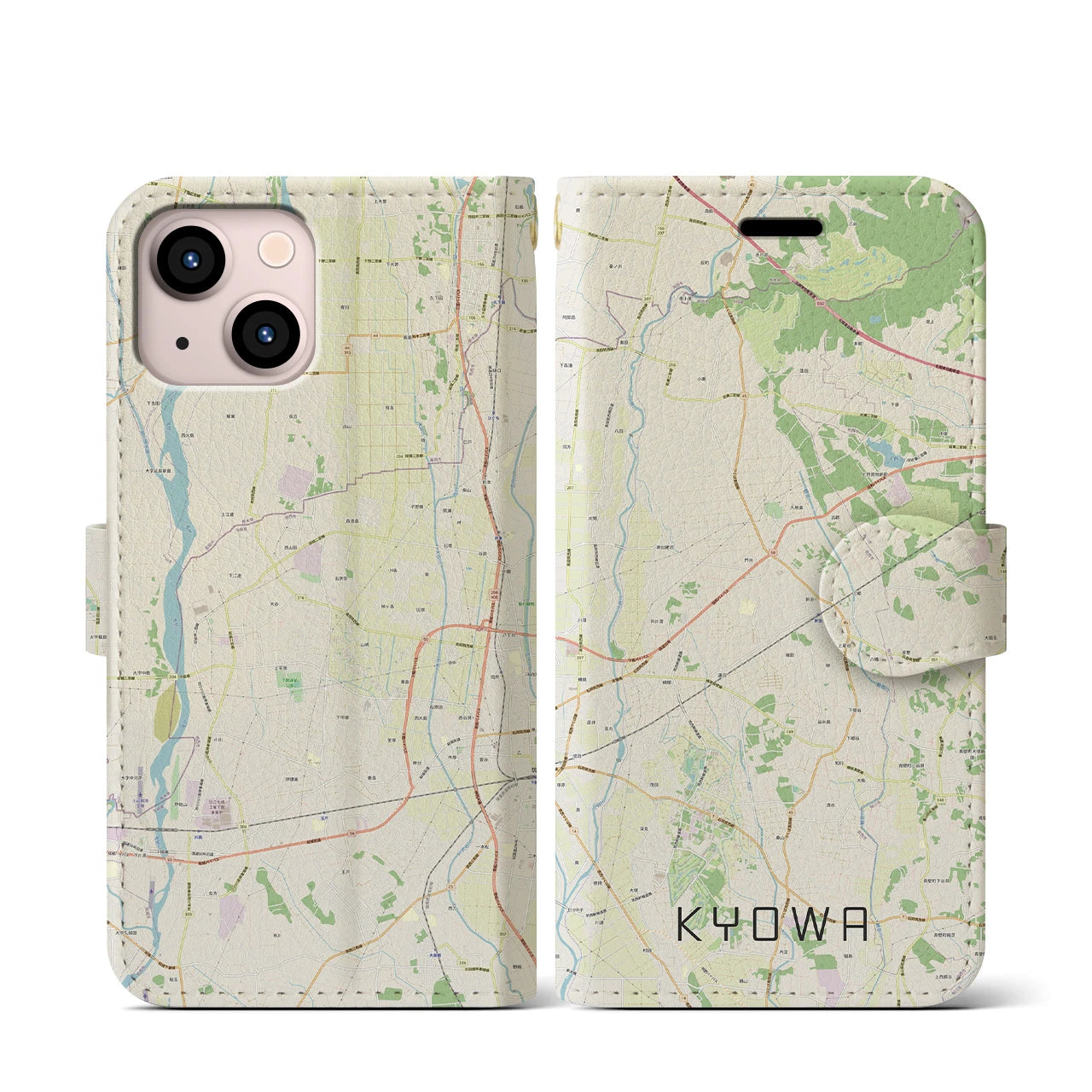 【協和(茨城県)】地図柄iPhoneケース(手帳タイプ)ナチュラル・iPhone 13 mini 用