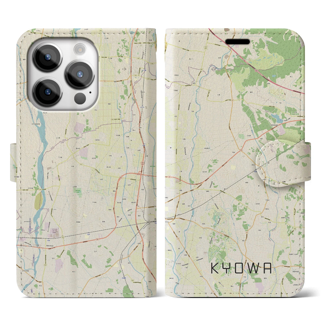 【協和(茨城県)】地図柄iPhoneケース(手帳タイプ)ナチュラル・iPhone 14 Pro 用