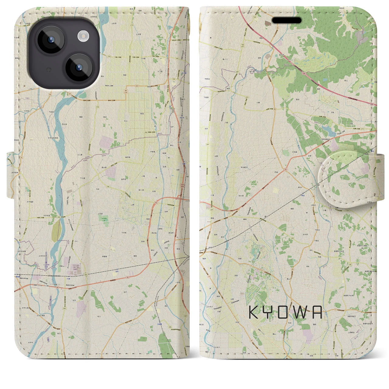 【協和(茨城県)】地図柄iPhoneケース(手帳タイプ)ナチュラル・iPhone 14 Plus 用