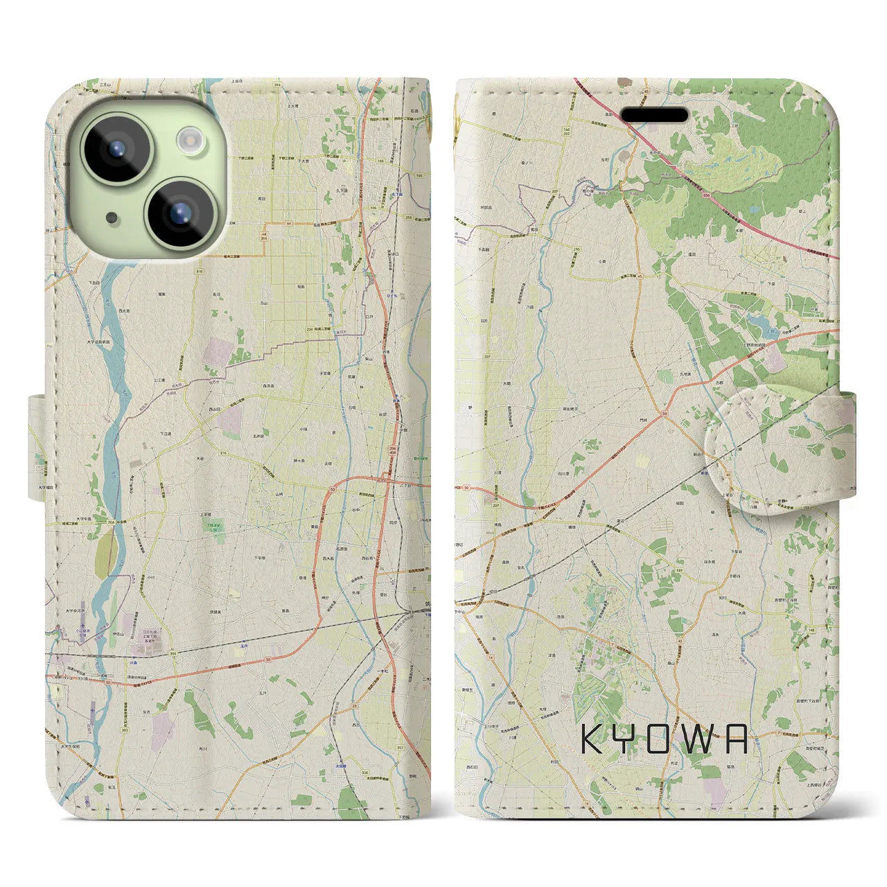【協和(茨城県)】地図柄iPhoneケース(手帳タイプ)ナチュラル・iPhone 15 用