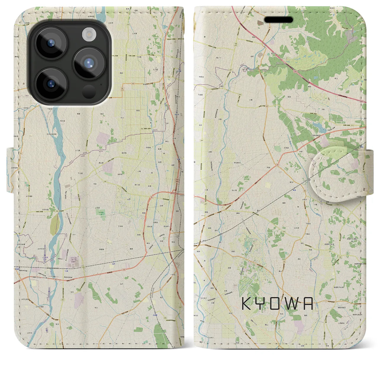 【協和(茨城県)】地図柄iPhoneケース(手帳タイプ)ナチュラル・iPhone 15 Pro Max 用