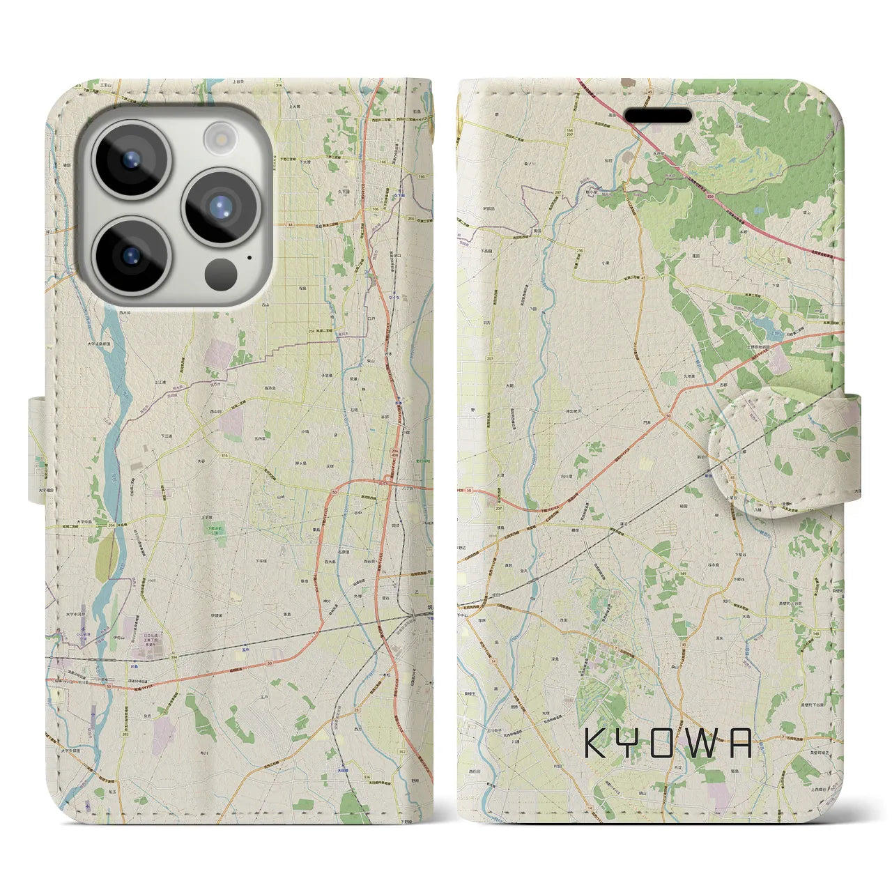 【協和(茨城県)】地図柄iPhoneケース(手帳タイプ)ナチュラル・iPhone 15 Pro 用