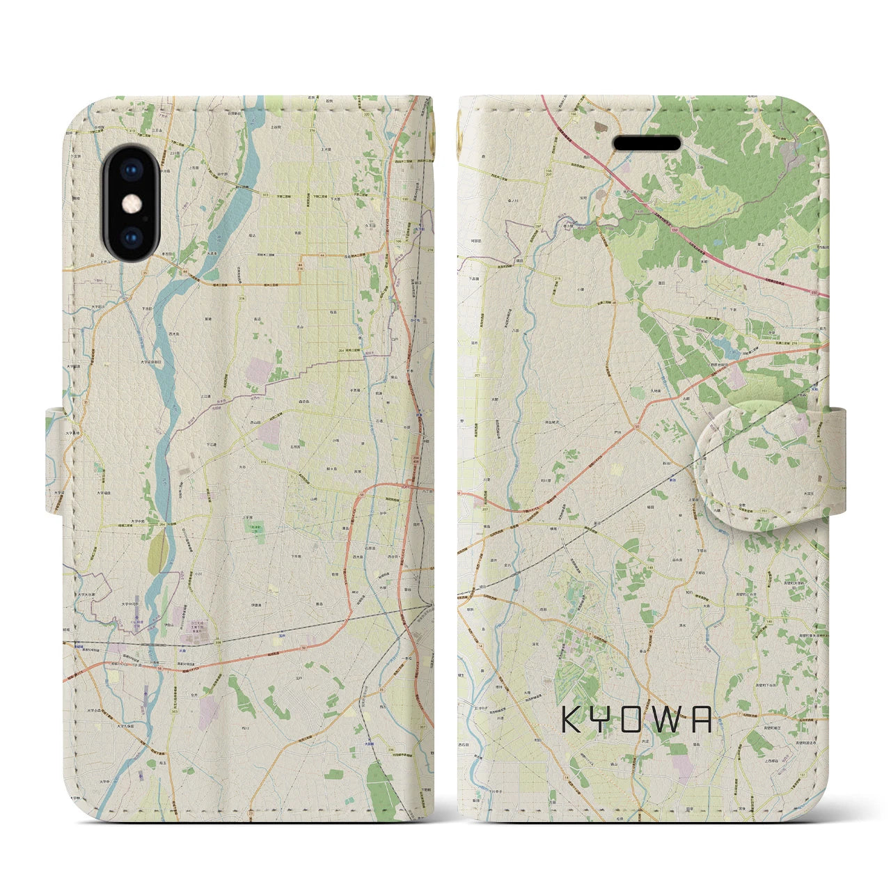 【協和(茨城県)】地図柄iPhoneケース(手帳タイプ)ナチュラル・iPhone XS / X 用