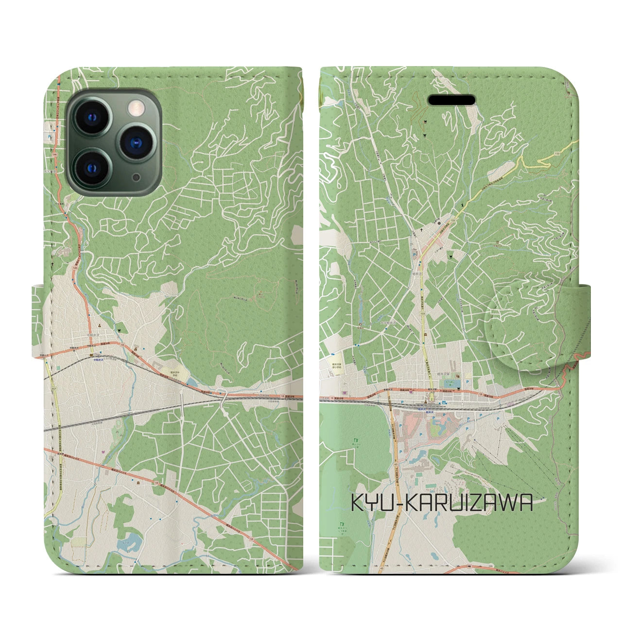 【旧軽井沢(長野県)】地図柄iPhoneケース(手帳タイプ)ナチュラル・iPhone 11 Pro 用