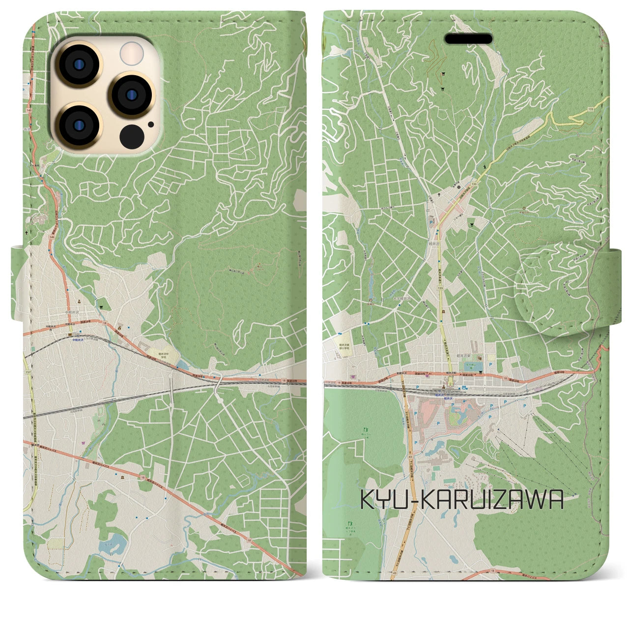 【旧軽井沢(長野県)】地図柄iPhoneケース(手帳タイプ)ナチュラル・iPhone 12 Pro Max 用