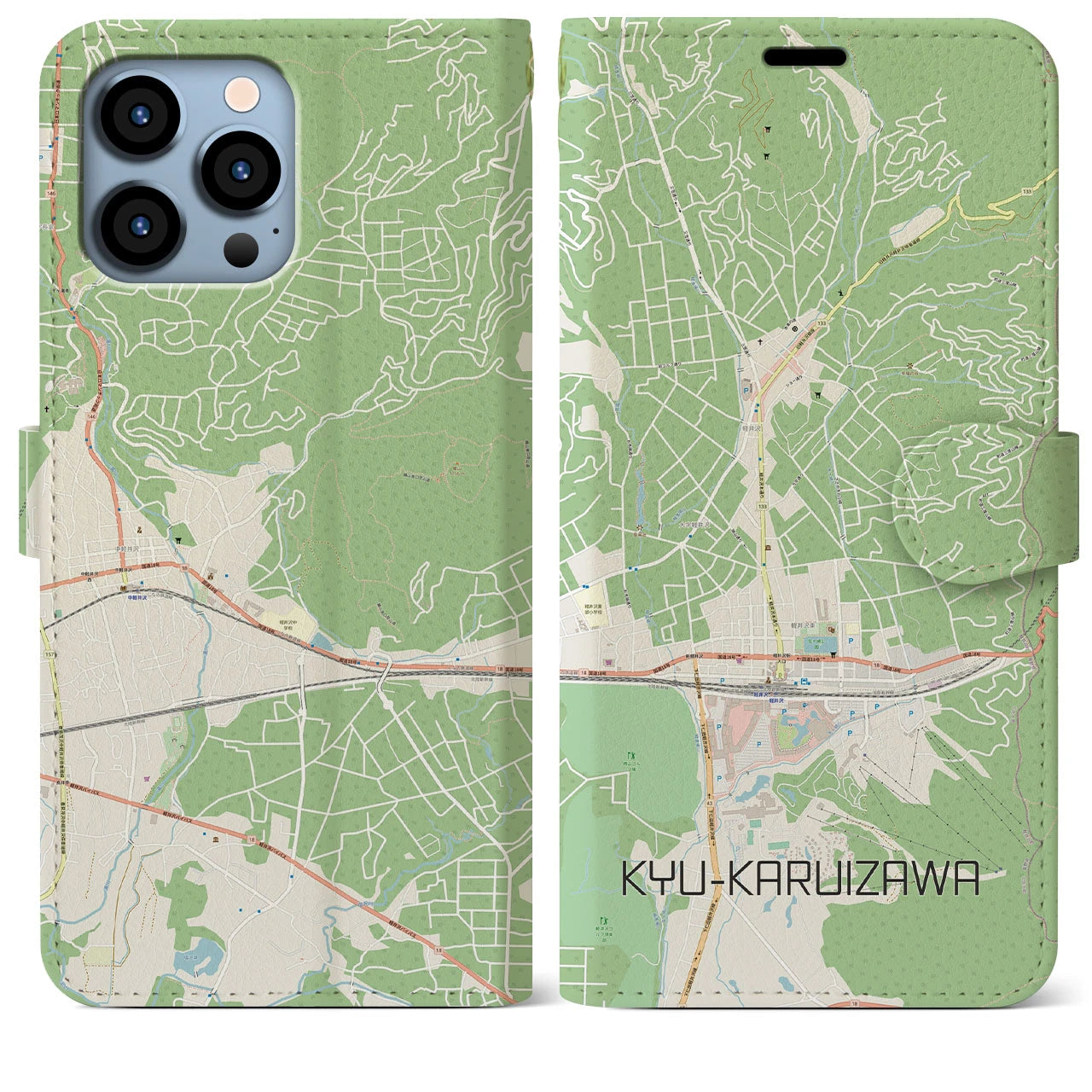 【旧軽井沢(長野県)】地図柄iPhoneケース(手帳タイプ)ナチュラル・iPhone 13 Pro Max 用