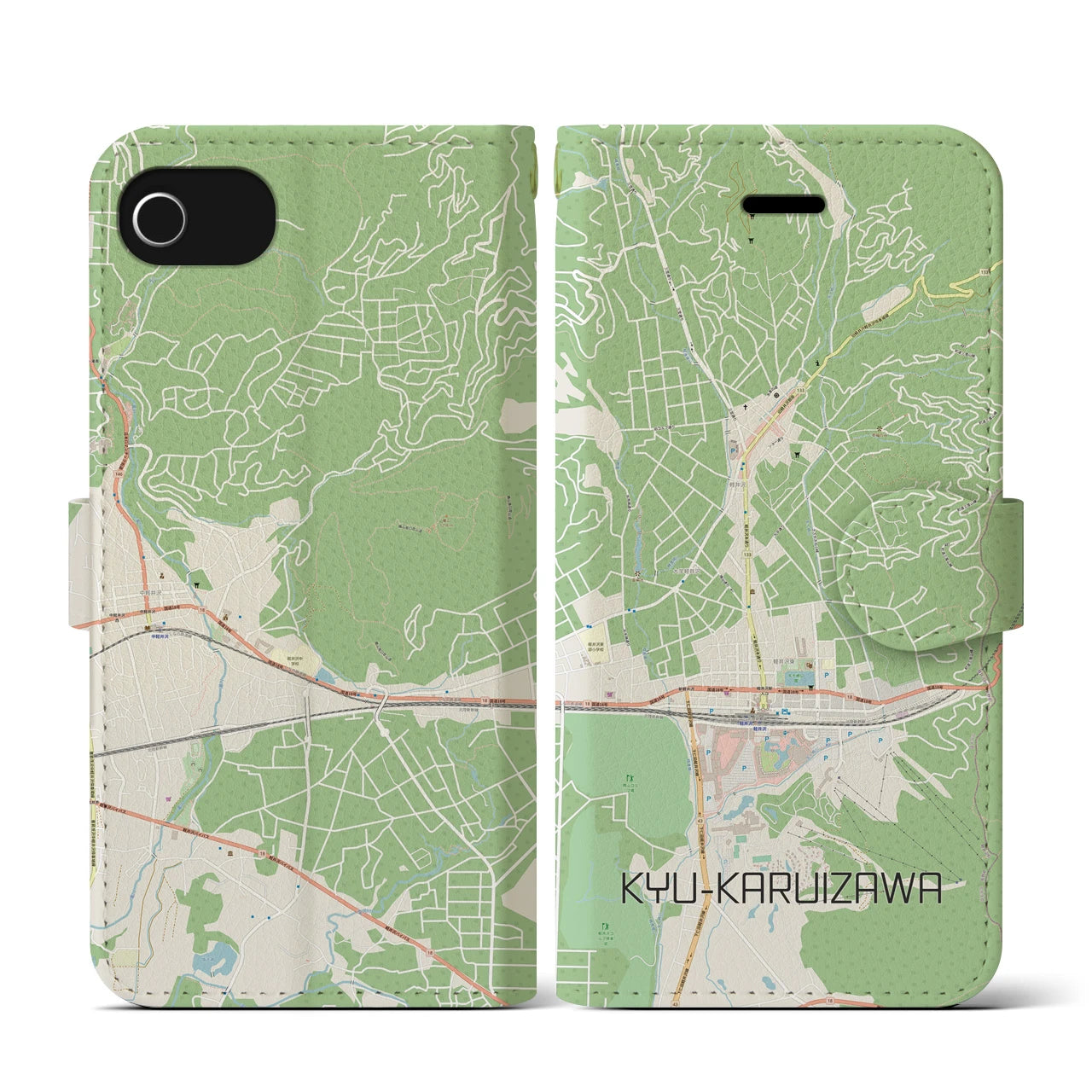 【旧軽井沢(長野県)】地図柄iPhoneケース(手帳タイプ)ナチュラル・iPhone SE(第3 / 第2世代) / 8 / 7 / 6s / 6 用