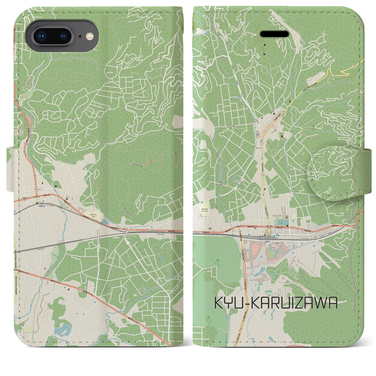 【旧軽井沢(長野県)】地図柄iPhoneケース(手帳タイプ)ナチュラル・iPhone 8Plus /7Plus / 6sPlus / 6Plus 用