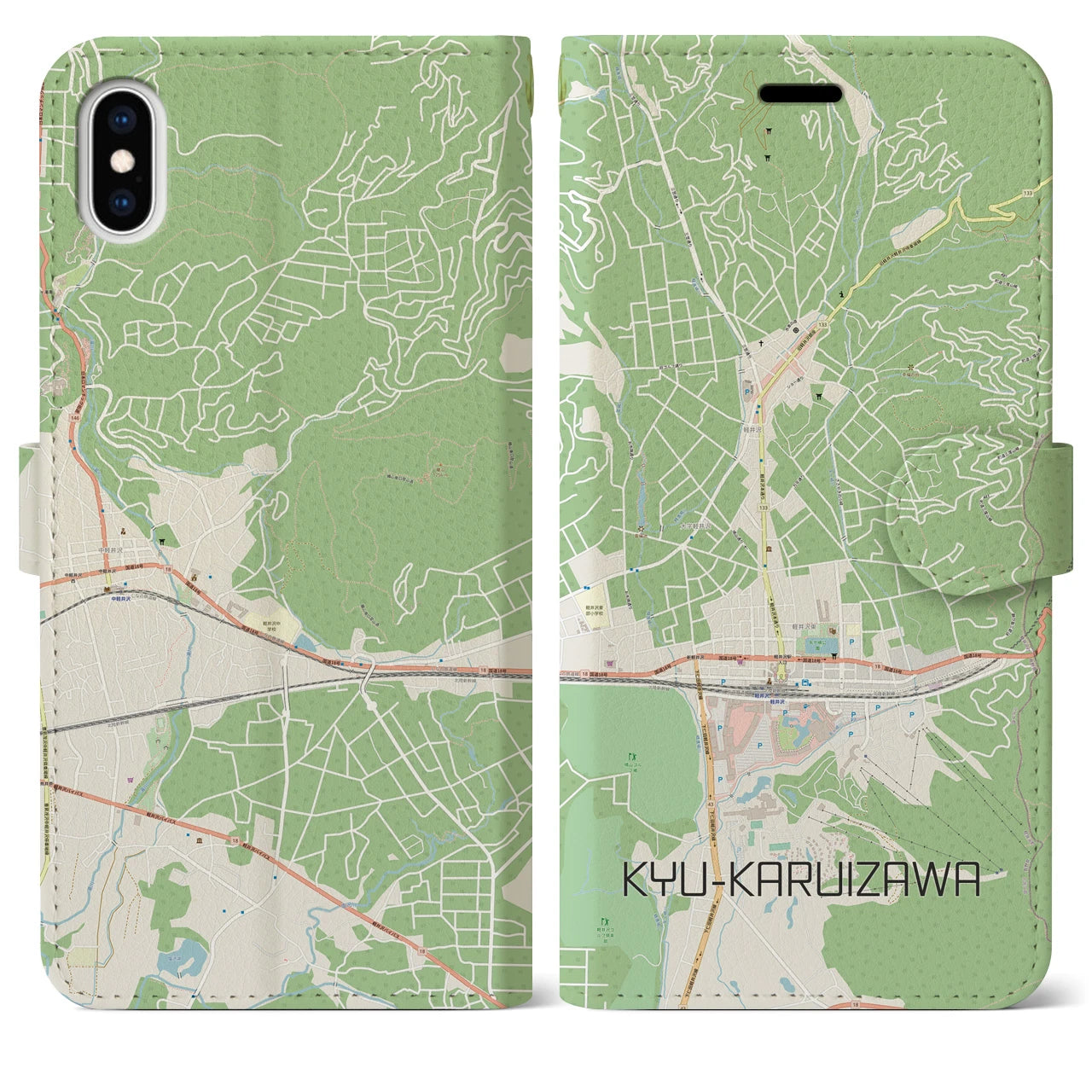 【旧軽井沢(長野県)】地図柄iPhoneケース(手帳タイプ)ナチュラル・iPhone XS Max 用