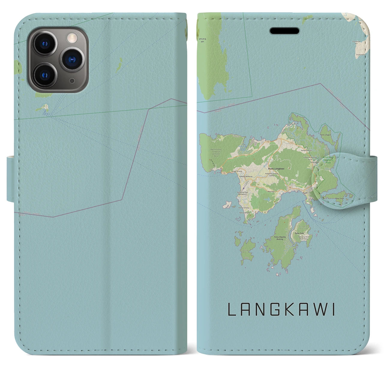 【ランカウイ(マレーシア)】地図柄iPhoneケース(手帳タイプ)ナチュラル・iPhone 11 Pro Max 用