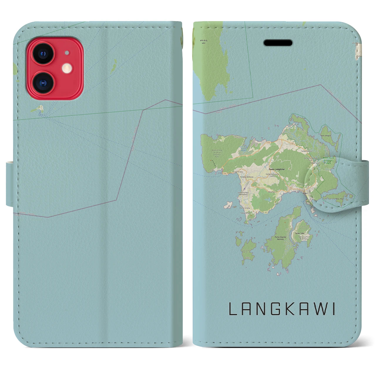 【ランカウイ(マレーシア)】地図柄iPhoneケース(手帳タイプ)ナチュラル・iPhone 11 用