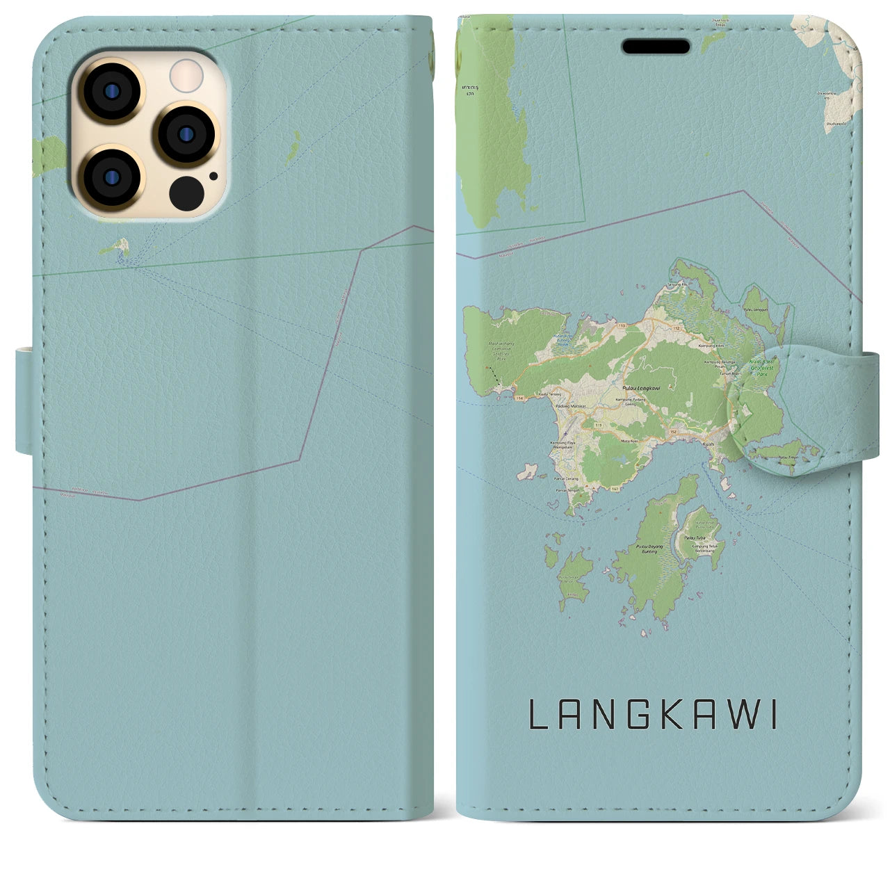 【ランカウイ(マレーシア)】地図柄iPhoneケース(手帳タイプ)ナチュラル・iPhone 12 Pro Max 用